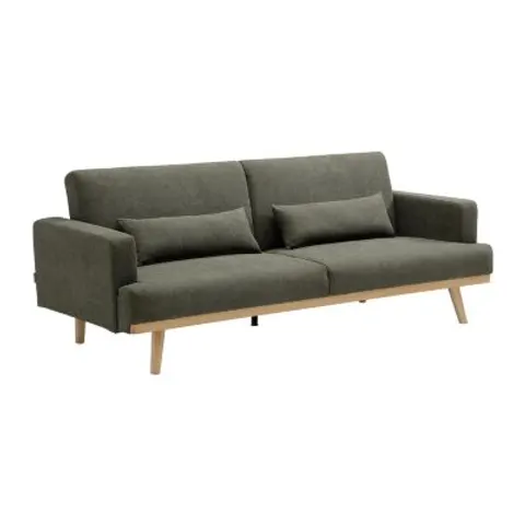 vente-unique.com Canapé convertible polyester 3 places vert 216x85x89cm – image 1