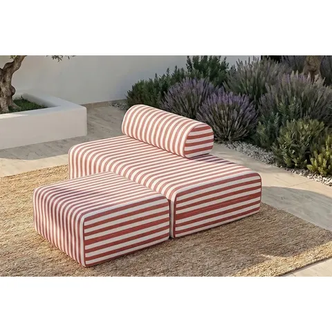 kimo. Puf modular de exterior - tela impermeable de rayas rojo – imagen 1