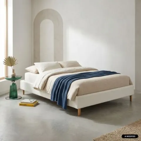sweeek - Bed met lattenbodem, bouclé afwerking, wit – 508418 – afbeelding 1
