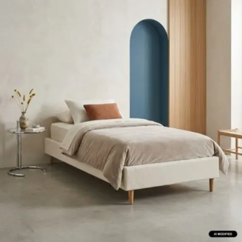 sweeek - Bed met lattenbodem, bouclé afwerking, wit – 508432 – afbeelding 1