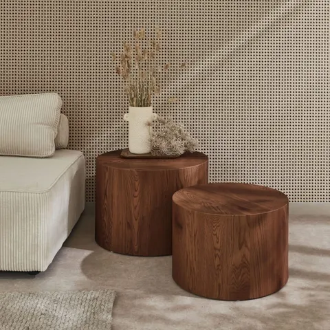 sweeek - Set van 2 ronde salontafels met houteffect - sylva – afbeelding 1