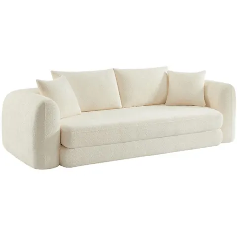 sweeek Canapé compressé convertible 3 places bouclette texturée blanc cassé Blanc 243x83x112cm – image 1