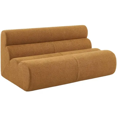 sweeek Chauffeuse bouclette texturée 2 places moutarde Marron 162x75x99cm – image 1