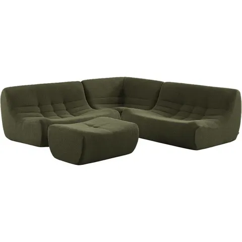 sweeek Canapé d'angle compressé 5 places bouclette texturée kaki Vert 147x72x105cm – image 1
