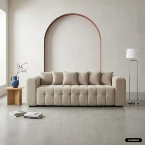 sweeek Canapé convertible 3 places bouclette texturée beige 248x69x100cm – image 1