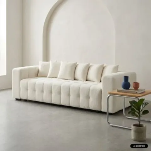 sweeek Canapé convertible 3 places bouclette texturée blanc 248x69x100cm – image 1