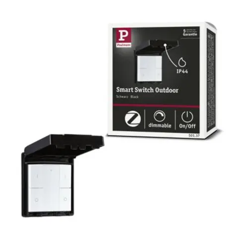 Paulmann On/Off/Dimmable outdoor wall switch, ZigBee – black, white – image 1