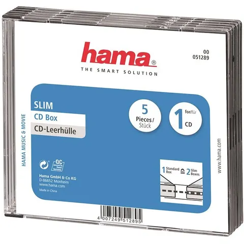 Hama CD box slim 5-pack transparant/zwart – afbeelding 1