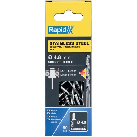Rapid blindklinknagel rvs + drill 48x10mm (50st) – afbeelding 1