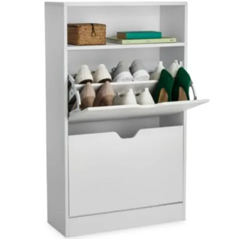 Tectake Meuble à chaussures avec 2 compartiments basculants blanc 24x102x60cm – image 1