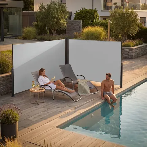 Tectake Toldo lateral doble, extensible, protección solar, gris 600x9x180cm – imagen 1