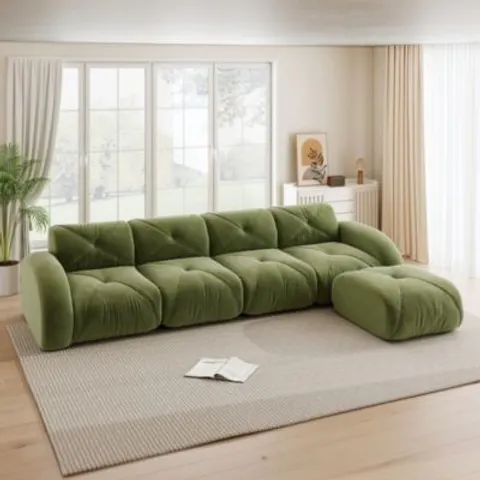 REDOM Canapé d'angle modulaire en chenille vert 358x76x171cm – image 1