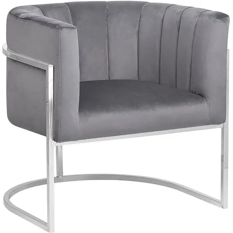 LARVIK - Fauteuil - Grijs - Fluweel – afbeelding 1