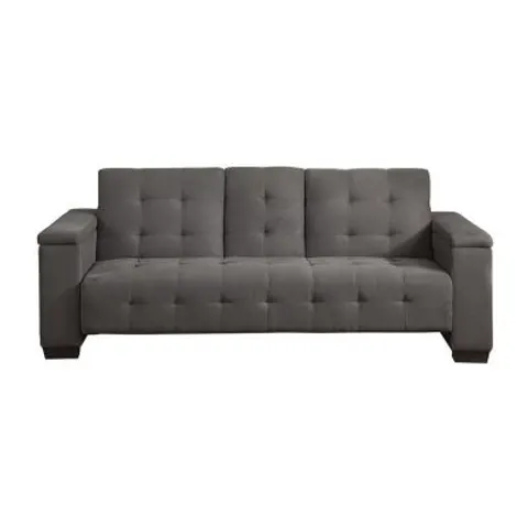 Vente-unique Canapé 3 places clic-clac en microfibre DEVONSHIRE avec tablette centrale rabattable - Gris – image 1