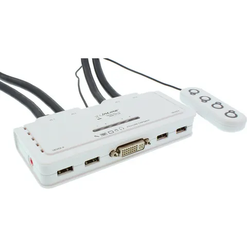 InLine® 4-Poorts Kabel KVM Switch, DVI-D, USB, met audio – afbeelding 1