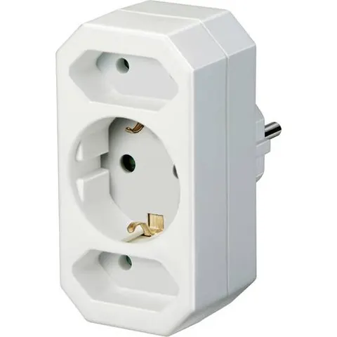 Brennenstuhl Multiple socket, socket adapter 3-way with increased contact protection (2 x Euro socket & 1 x protective contact) white – image 1