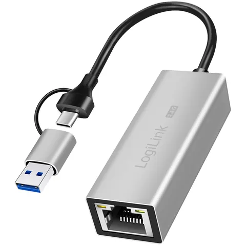 LogiLink Adapter Usb-a/-c do 2,5G Ethernet, szary – zdjęcie 1