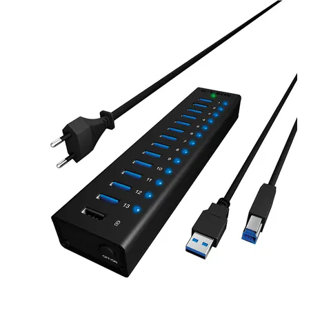 Concentrador USB B - 13x USB A + Carga USB (Negro) - ICY BOX – imagen 1