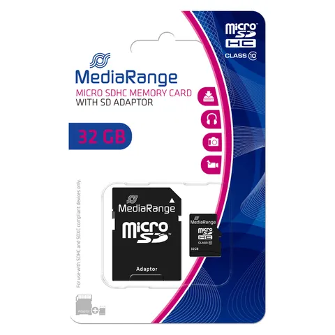 SD Micro SD Card 32GB MediaRange SD CL.10 inkl. Adapter – afbeelding 1