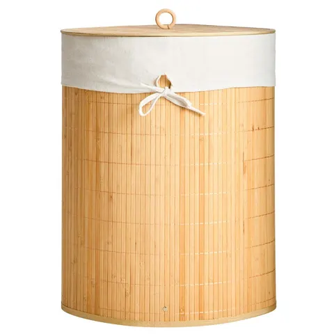 Orsina Natural Bamboo Corner Laundry Hamper, Space-Saving Triangular Design With Lid And Cotton Lining – image 1