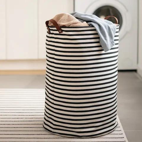 Black and Natural Laundry Bag | Stripe – image 1