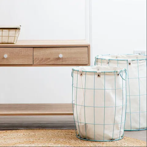 Set of Two Round Blue Wire Laundry Baskets | Harga – image 1