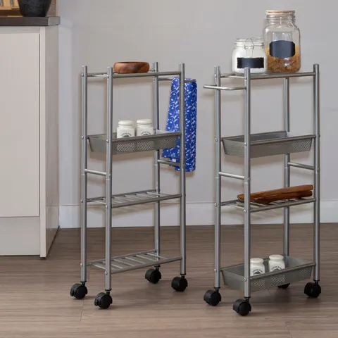 4 Tier Brush Nickel Trolley with 2 Baskets | Dara – image 1