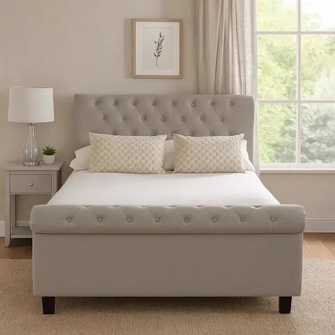 Orlando Light Grey Fabric Ottoman Sleigh Double Bed – image 1