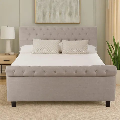 Orlando Light Grey Fabric Ottoman Sleigh King Bed – image 1