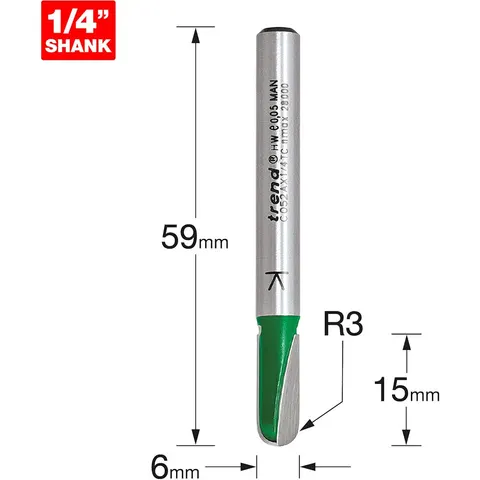 Trend CRAFTPRO Radius Router Cutter 6mm 15mm 1/4" – image 1