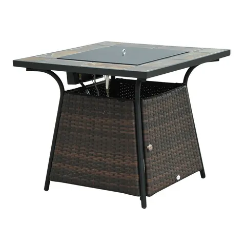 Outsunny rattan fire pit square patio heater with fire control panel – image 1