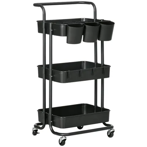 HOMCOM 3-Tier Utility Cart, Rolling Serving Trolley with Baskets, Black – image 1