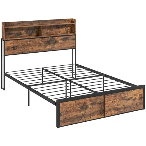 HOMCOM 4.8FT Double Bed Frame with Storage Headboard and Under Bed Storage – image 1