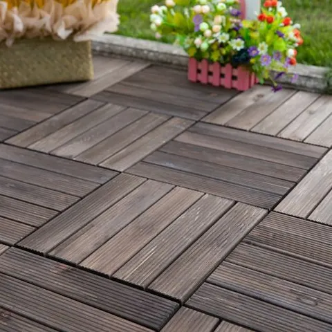 Outsunny 27pc Floor Tiles Interlocking Solid Wood DIY Deck Tiles Outdoor Black – image 1