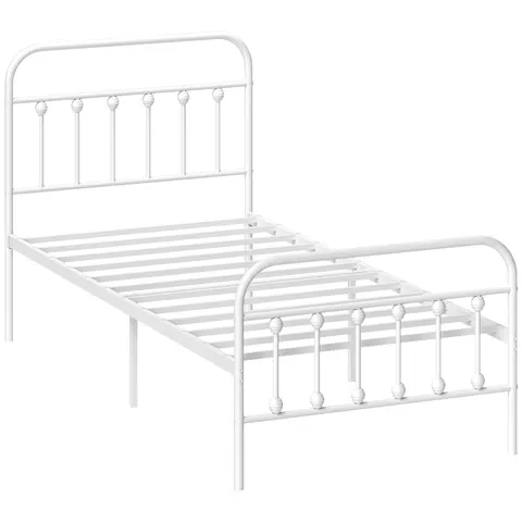 HOMCOM 3ft Metal Single Platform Bed Frame w/ Underbed Storage Headboard White – image 1