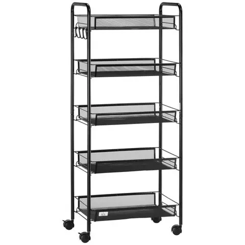 HOMCOM 5 Tier Utility Rolling Cart with Removable Mesh Baskets, Black – image 1