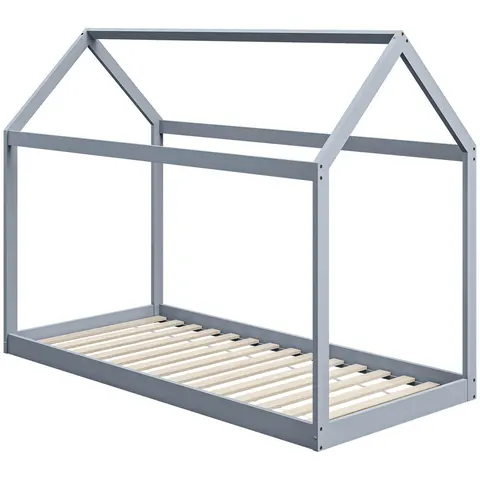 HOMCOM Wooden Single Bed Frame with Tree House Style, Grey – image 1