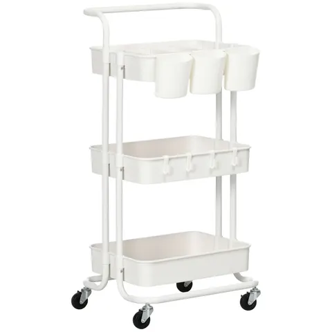 HOMCOM 3-Tier Utility Cart, Rolling Serving Trolley with Baskets, White – image 1