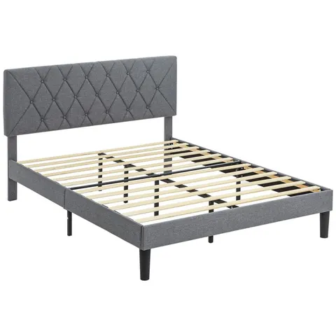 Homcom king size bed frame with 5-level adjustable linen headboard – image 1