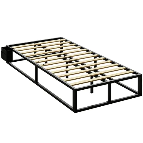 HOMCOM 12 Slats Metal Platform Bed Frame with Storage Bag, Black – image 1
