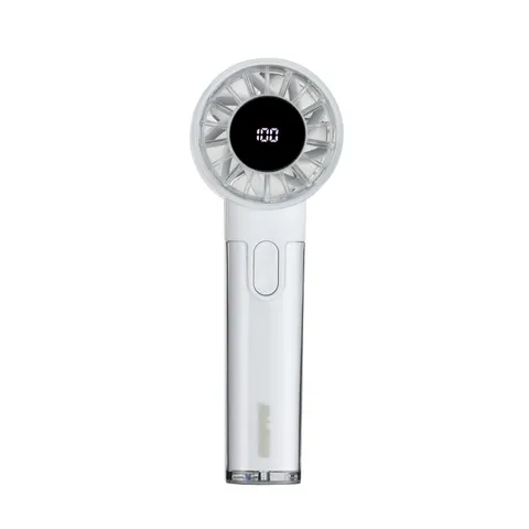 White 100-Speed Handheld Fan With Digital Display – image 1