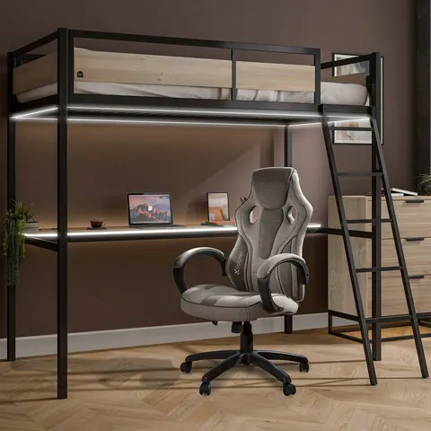 XR Living Denver Single High Sleeper Bunk Bed Frame With App Controlled LED -Oak – image 1