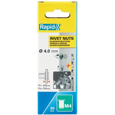 Rapid Steel Rivet Nuts M4 (Pack 20 + Free Drill Bit) – image 1