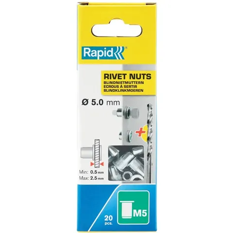 Rapid Steel Rivet Nuts M5 (Pack 20 + Free Drill Bit) – image 1