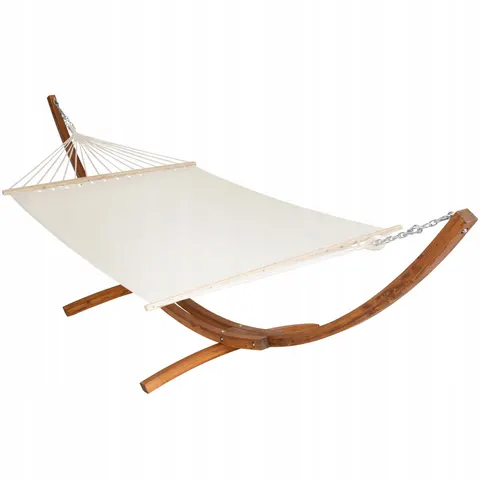 Tectake Hamaca doble, estructura madera robusta, blanco 415x150x124cm – imagen 1