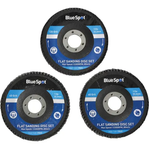 BlueSpot 3 Piece Flap Disc Set 115mm Assorted – image 1