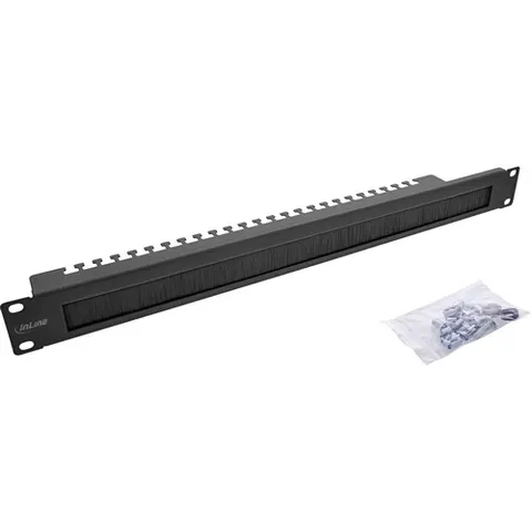 InLine® 19 kabeldoorvoerplaat, 1U, borstel, zwart – afbeelding 1