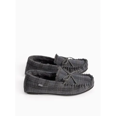 Men's TOTES Grey Herringbone Moccasin Slippers – Grey 8 – image 1