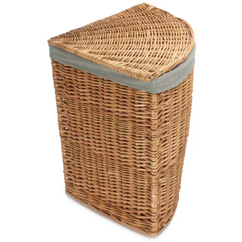 August Grove Wicker Lined Corner Laundry Bin Basket Light Steamed/Grey Sage Lining Large (60cm H x 46cm W x 46cm D) – image 1