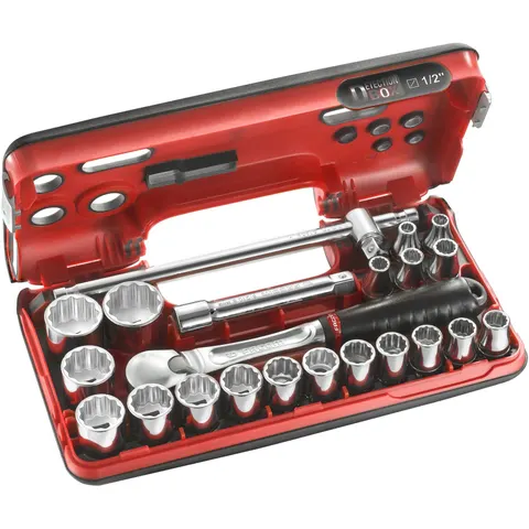 Facom 20 Piece 1/2" Bi Hex Socket Set Metric in Detection Box – image 1